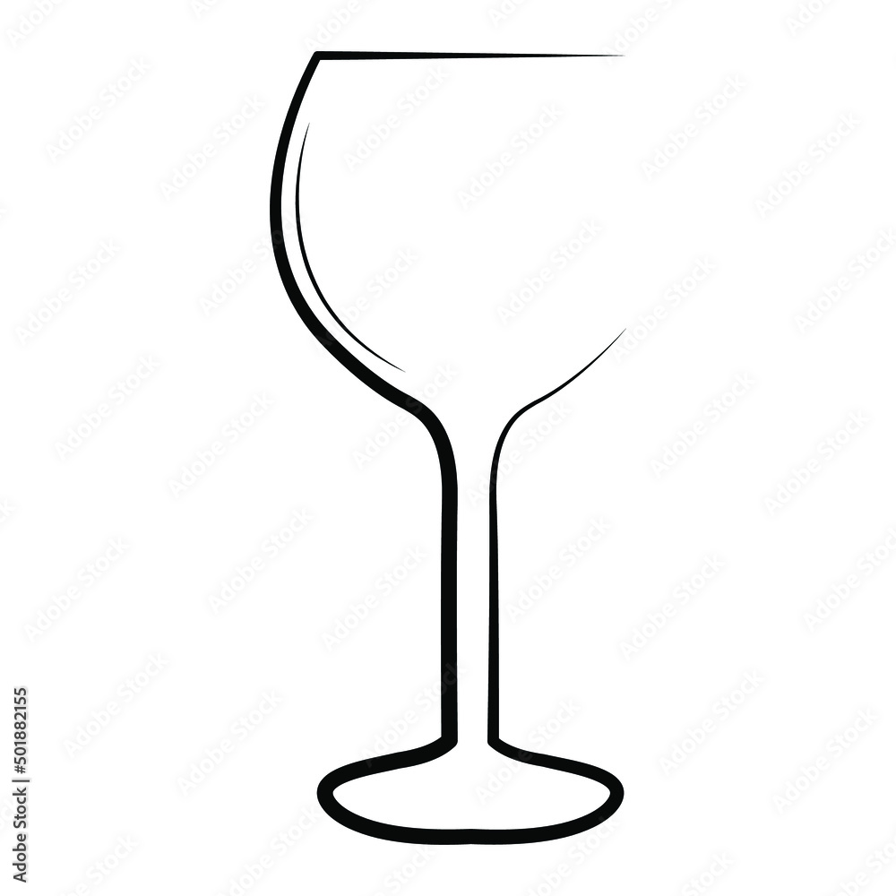 Black and white wine glass vector illustration isolated on white background