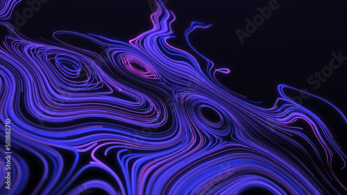 Abstract digital background from rounded colored lines. Information space flow. Futuristic technology. 3D rendering.