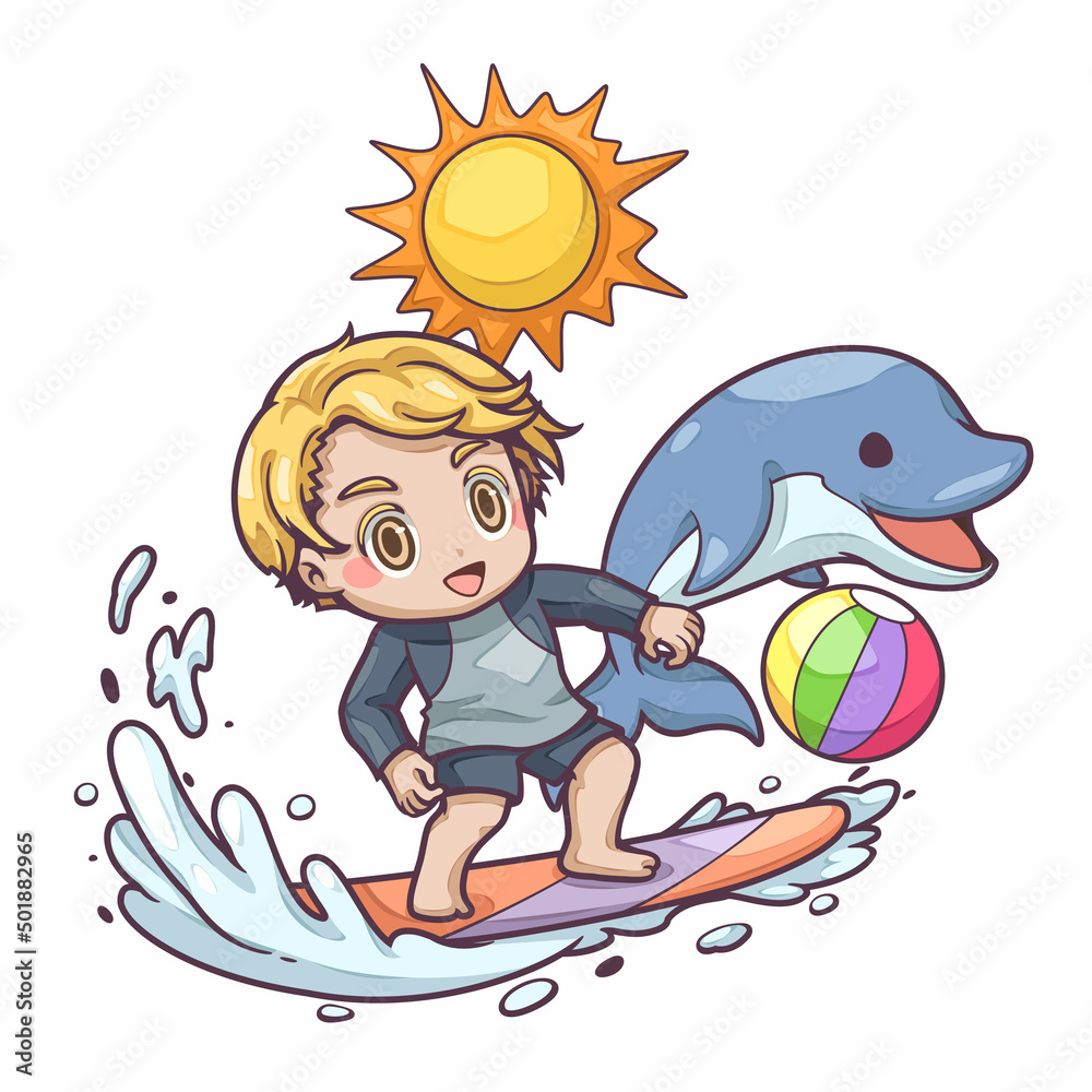 Illustrations about cute boy playing on surf cartoon, Summer clipart ...