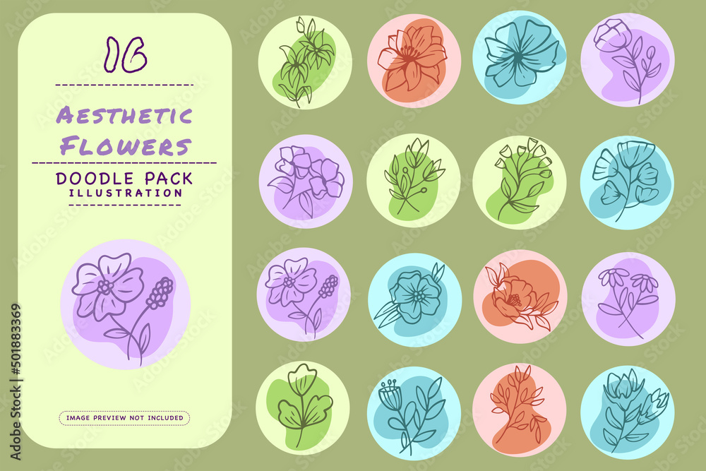 Aesthetic Flowers Doodle Illustration