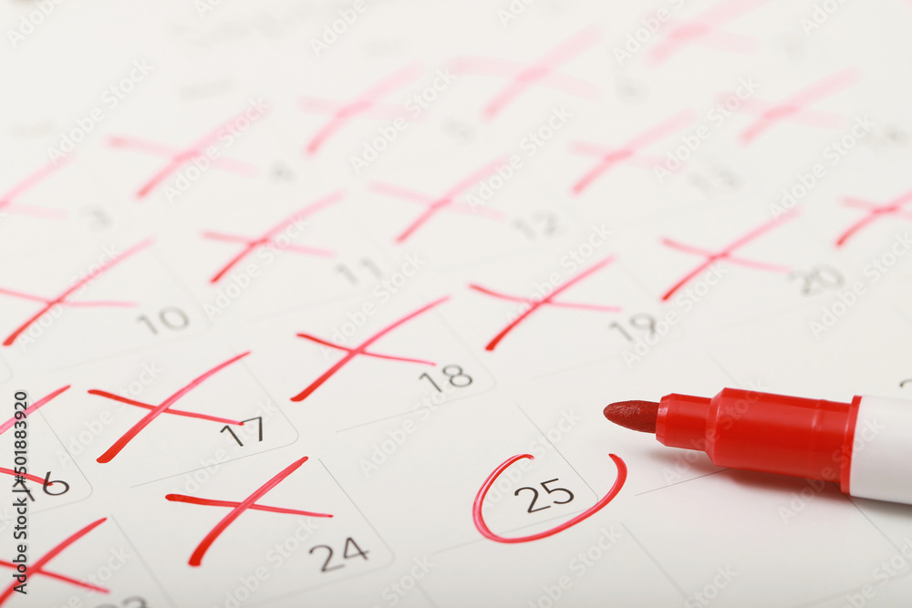 Mark Calendar mark the event day with a pin red. Thumbtack in calendar concept for ...
