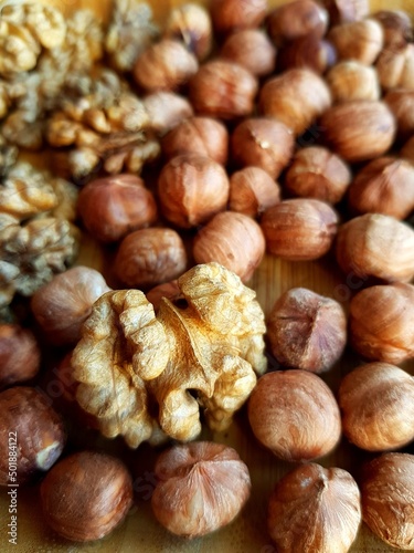 Walnuts and hazelnuts on a plate