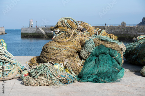fishing nets thrown in the harbor