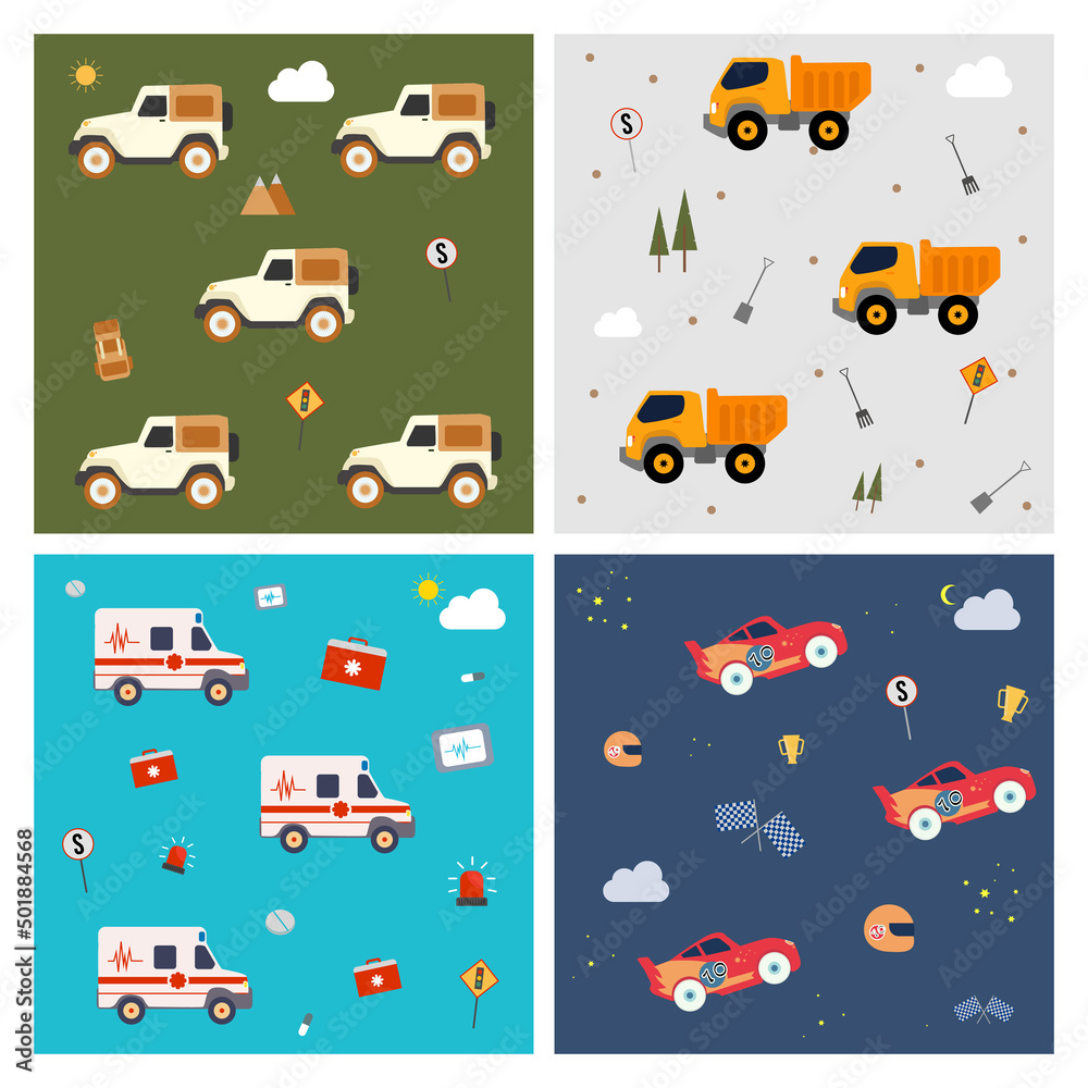 Set transportation of seamless patterns for baby boys illustration for wrapping paper illustration Set transportation of seamless patterns for baby boys illustration for wrapping paper illustration