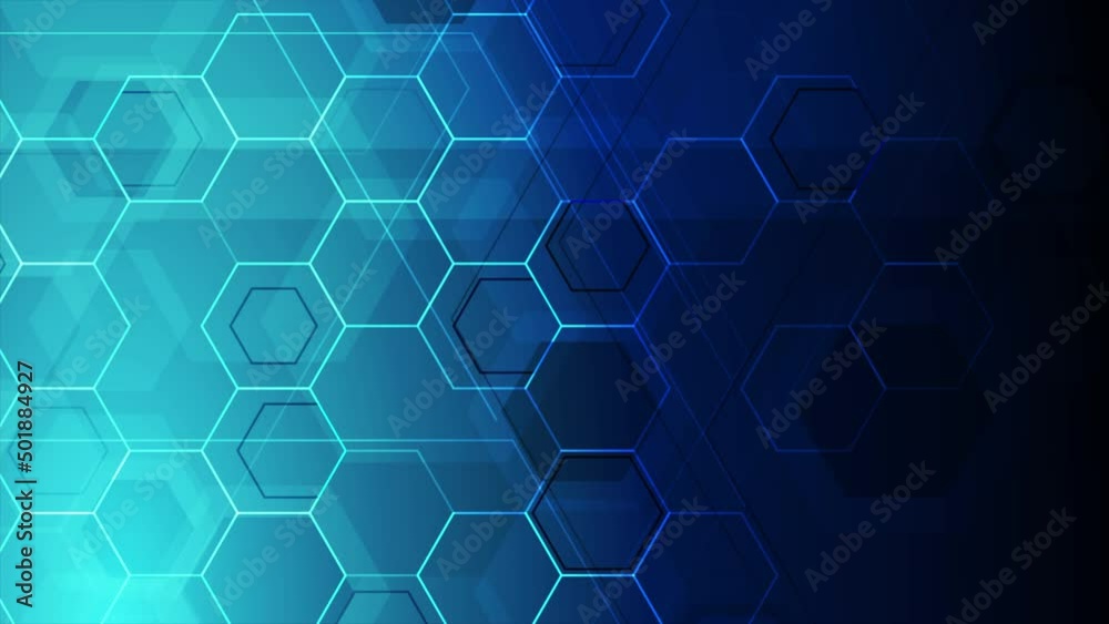 Bright blue abstract tech hexagonal geometrical motion background. Seamless looping. Video animation Ultra HD 4K 3840x2160