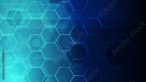 Bright blue abstract tech hexagonal geometrical motion background. Seamless looping. Video animation Ultra HD 4K 3840x2160 photo