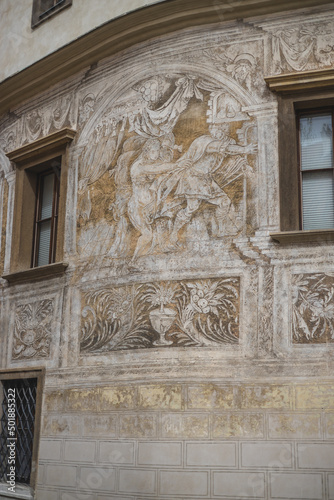 details of Renaissance  sgraffito on Martinicki Palace in Hradcany, Prague, Czech Republik