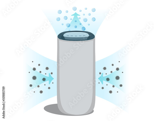 Air purification process. Flat vector air purifier isolated on a white background of the illustration icon. A device for cleaning and humidifying air for the home.