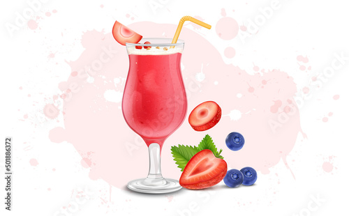 Strawberry smoothie with Strawberry fruit and blueberry vector illustration