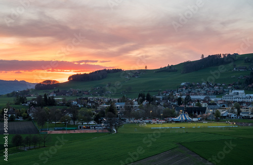 sunset over Konolfingen in spring