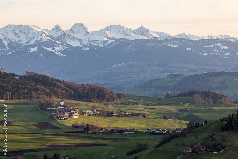 view over Schlosswil with Gantrisch Range