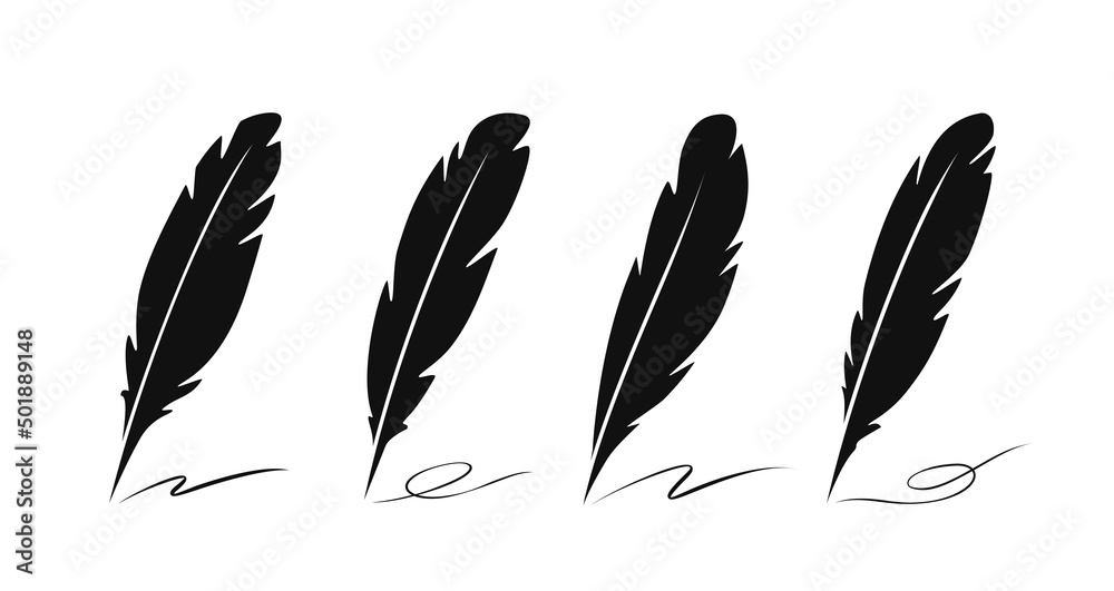 Feather pen and ink symbol. Writing concept. Icon set vector Feather pen and ink symbol. Writing concept. Icon set vector