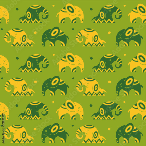 Flat seamless vector backdrop with elephants