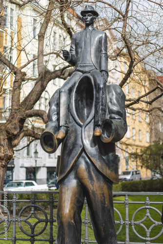 Franz Kafka statue in Old Town, Prague, Czech Republik