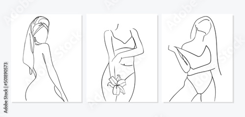 Set of minimal line art woman body. Woman beauty fashion concept. - Vector illustration
