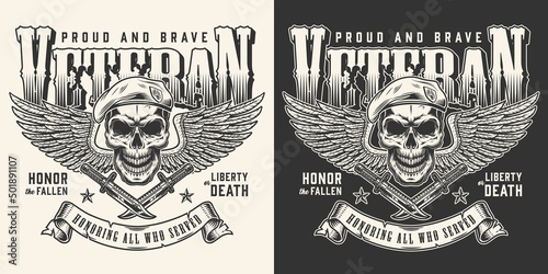 Veteran skull flyer vintage monochrome
