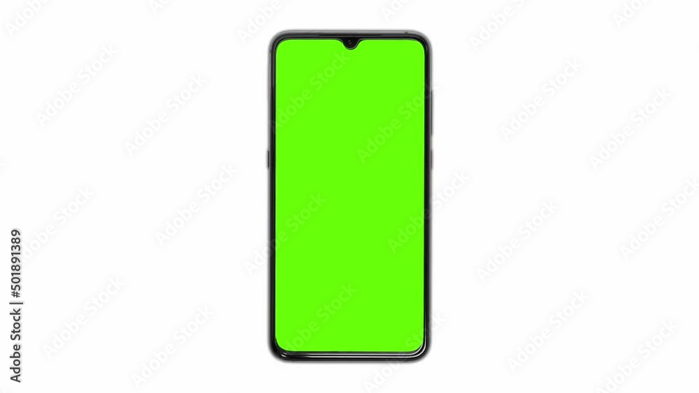 Green screen phone slides out of the edge on a white background. Green screen phone slides out of the edge on a white background.