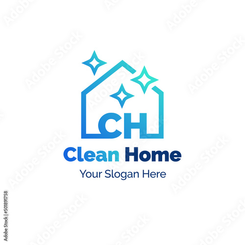 Minimal Simple Shiny Fresh Clean Home Services Business Company Logo Design. Line Art Style Cleaning House Premium Vector.