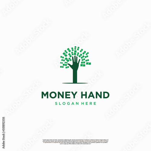 money hand logo, hand reaching money icon, hand with money logo design modern concept