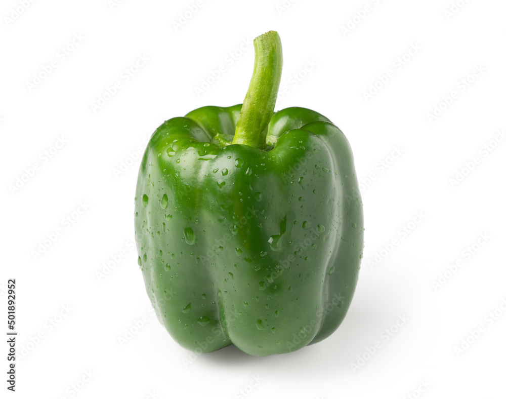 Green fresh pepper with water drops on a white background. Green fresh pepper with water drops on a white background.