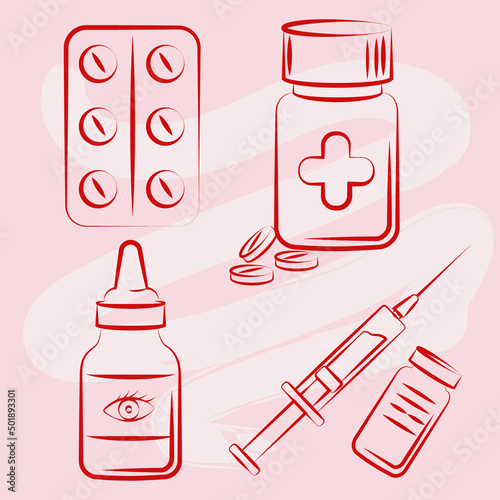 medicines set medicine chest treatment pills vitamin syringe 