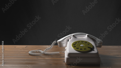old phone on table for presentation background with copyspace. 3d illustration