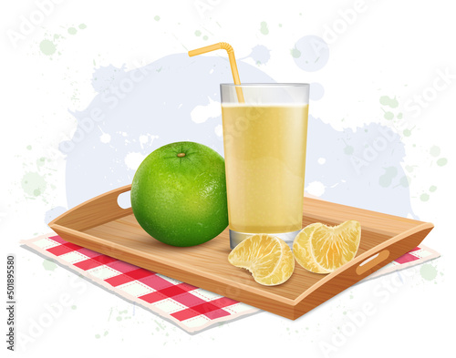 Sweet lemon Fruit vector illustration with juice glass and lemon fruit slices