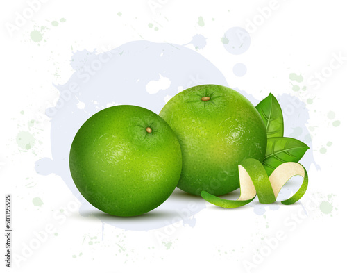 Set of Two Sweet lemon fruit vector illustration with green leaf photo