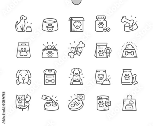 Dog food. Favorite canned food. Pets shop. Pixel Perfect Vector Thin Line Icons. Simple Minimal Pictogram