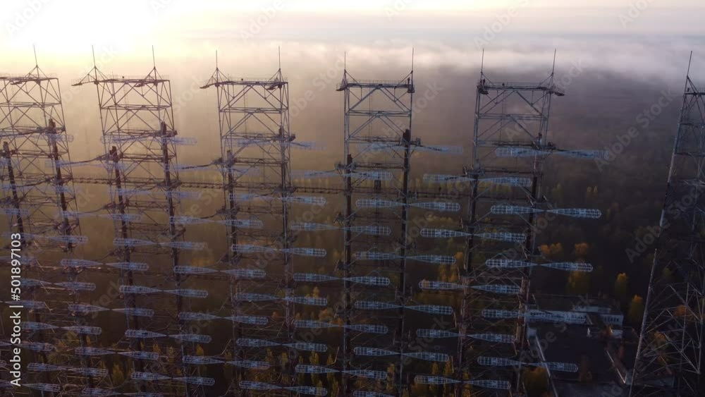 Aerial view near Duga radar with dense forest in the background. Aerial view near Duga radar with dense forest in the background.