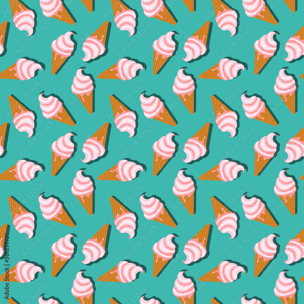 Seamless pattern with waffle cones and frozen yogurt Seamless pattern with waffle cones and frozen yogurt