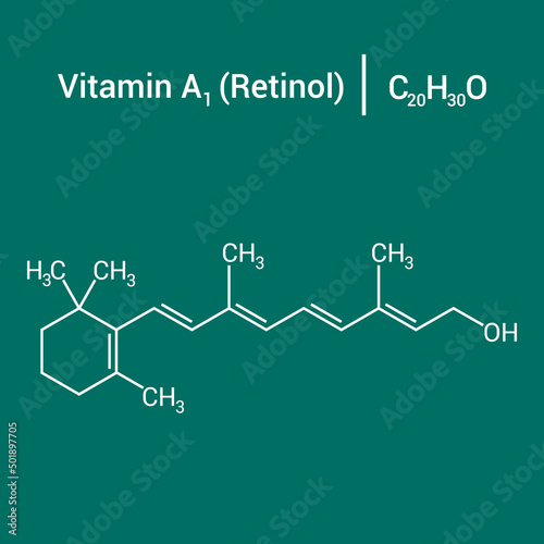 chemical structure of vitamin a1 or retinol (C20H30O)