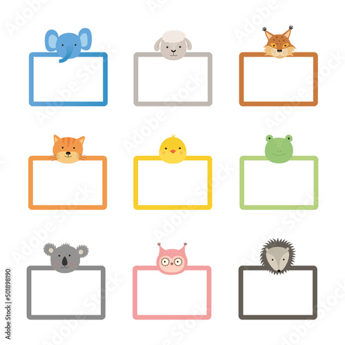 Set of vector frames with animals. Children photo frame animal