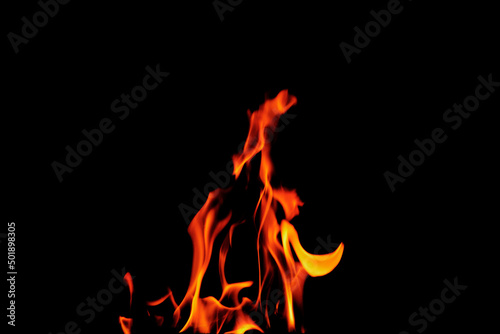 Close up burning flames on black background for graphic design or wallpaper