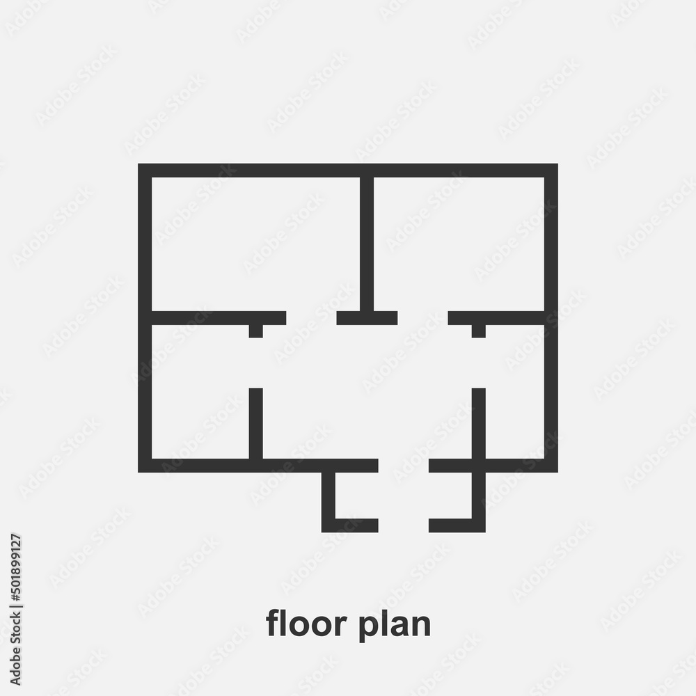 Obraz premium House plan simple flat vector icon isolated on white background. Floorplan line illustration.