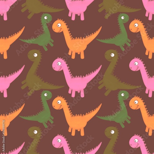 Kids seamless cartoon dinosaur pattern for fabrics and packaging and linens and wrapping paper and summer print