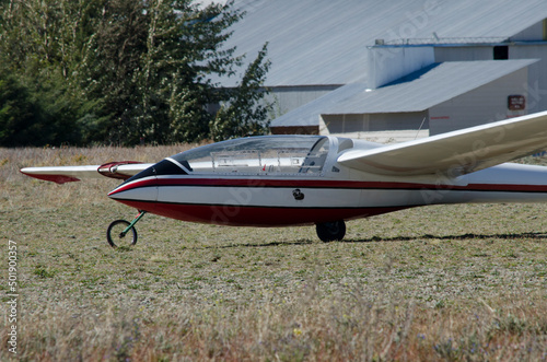 ultralight glider plane on the runway