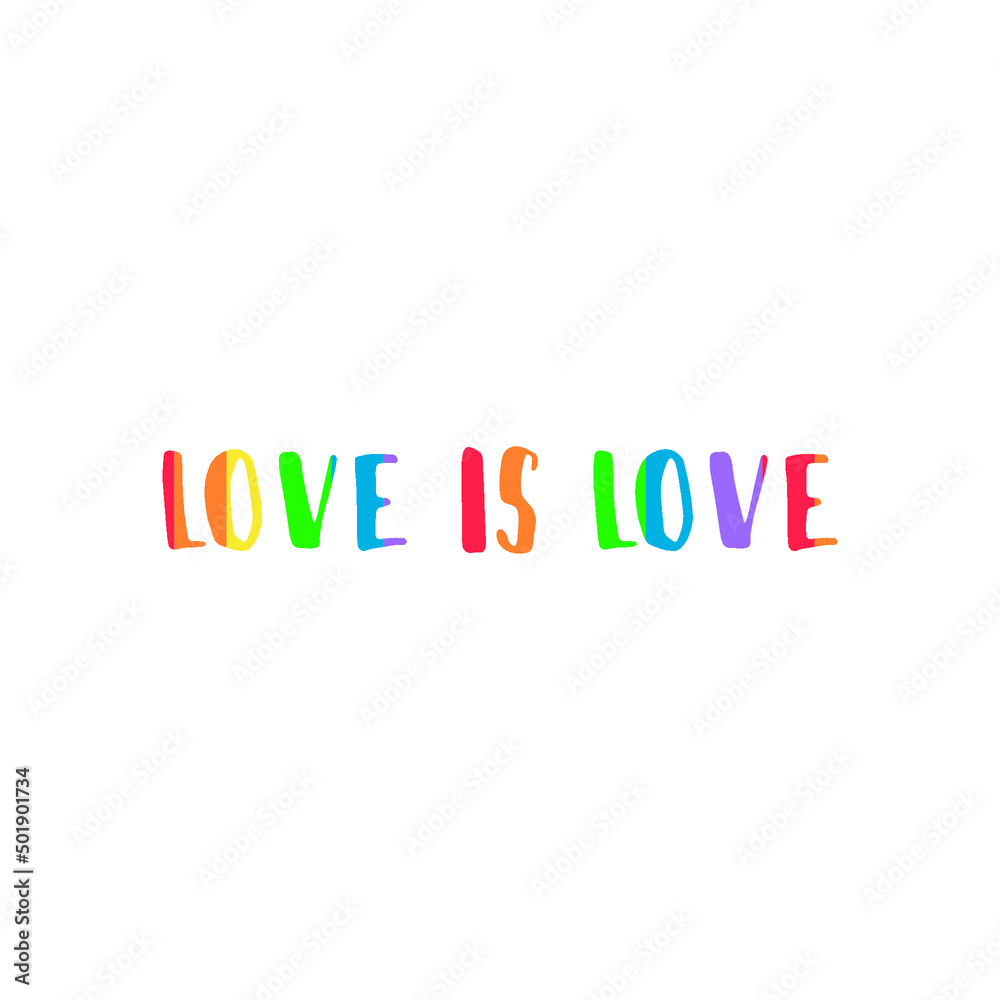 Love is love rainbow text. LGBT pride. Vector illustration