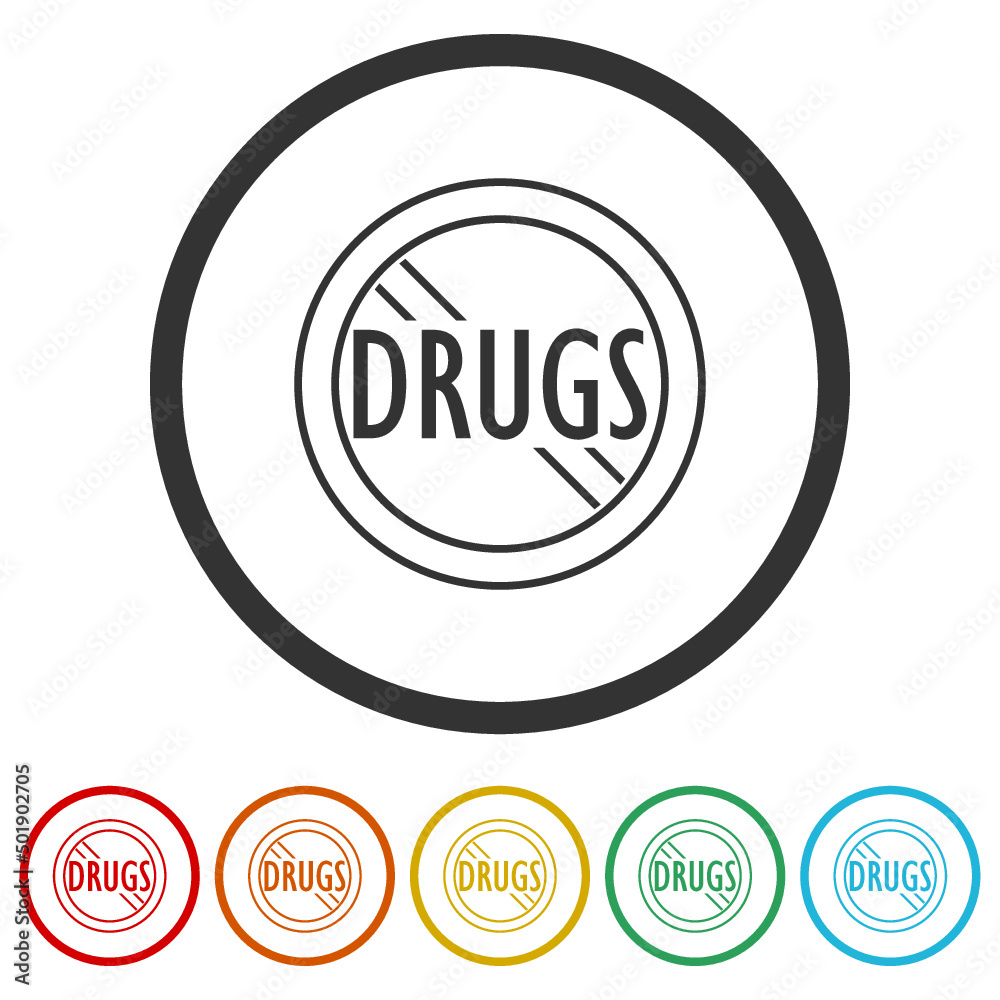 No drugs icon isolated on white background. Set icons colorful No drugs icon isolated on white background. Set icons colorful