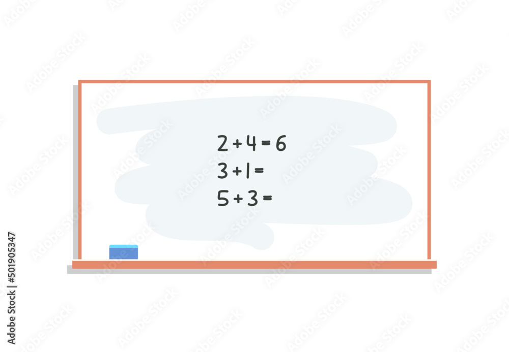 Fototapeta premium Numbers study and math exercises calculating on chalk board at lesson flat vector illustration.
