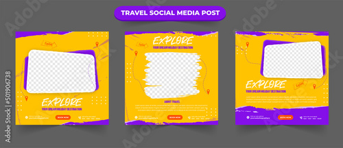 Set of travel tour sale social media post template web banner flyer or poster for travelling agency business offer promotion design template