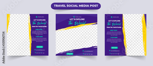 Tour and travel sale social media post banner with editable photo for traveling agency business promotion design template