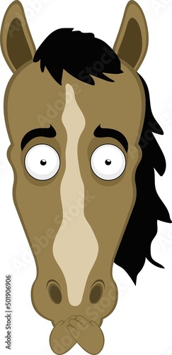 Vector illustration of the face of a cartoon horse covering his mouth with his hands