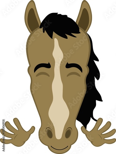 Vector illustration of the face of a cartoon horse with a happy expression and waving with his hands photo