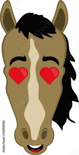 Vector illustration of a cartoon horse's face with eyes in the shape of hearts photo