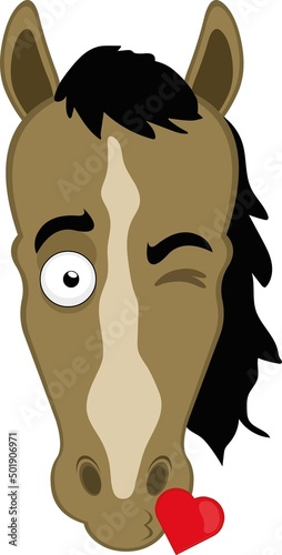 Vector illustration of a cartoon horse face giving a heart shaped kiss