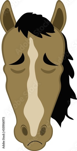 vector illustration of a cartoon horse face with a sad and lamenting expression
