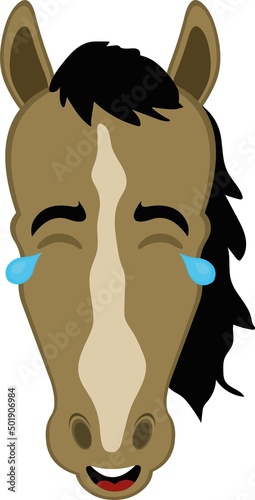 Vector illustration of a cartoon horse face with tears of joy
