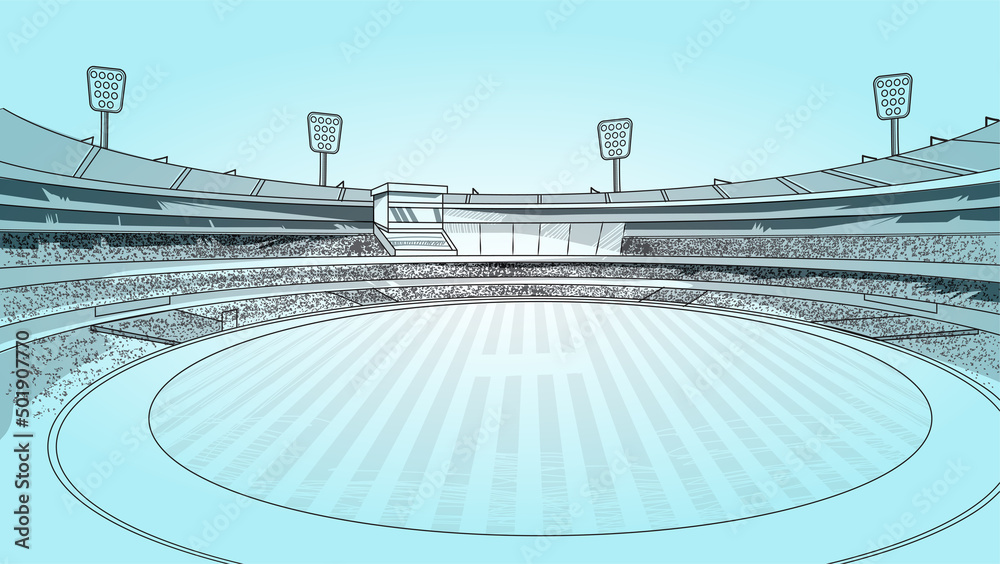 Cricket Stadium Line Drawing Illustration Vector Football Stadium