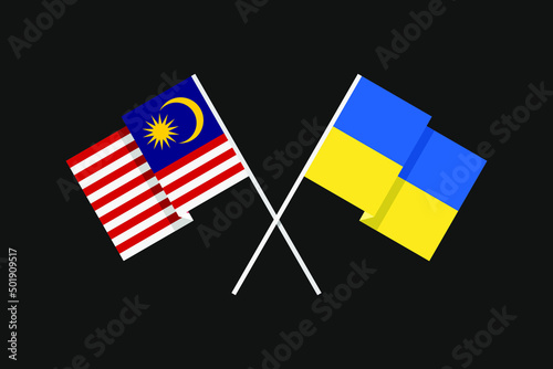 Flags of European and Asian countries of Ukraine and the Federation of Malaysia in national colors. Help and support from friendly countries. Flat minimal graphic design.